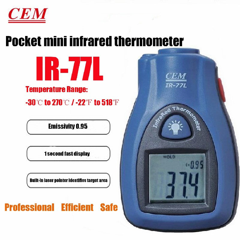 CEM IR-77L Non-Contact Straight Plate Infrared Thermometer Special 30~270°C Temperature LCD Display Point Thermometer CEM IR-77L Non-Contact Straight Plate Infrared Thermometer Special 30~270°C Temperature LCD Display Point Thermometer
